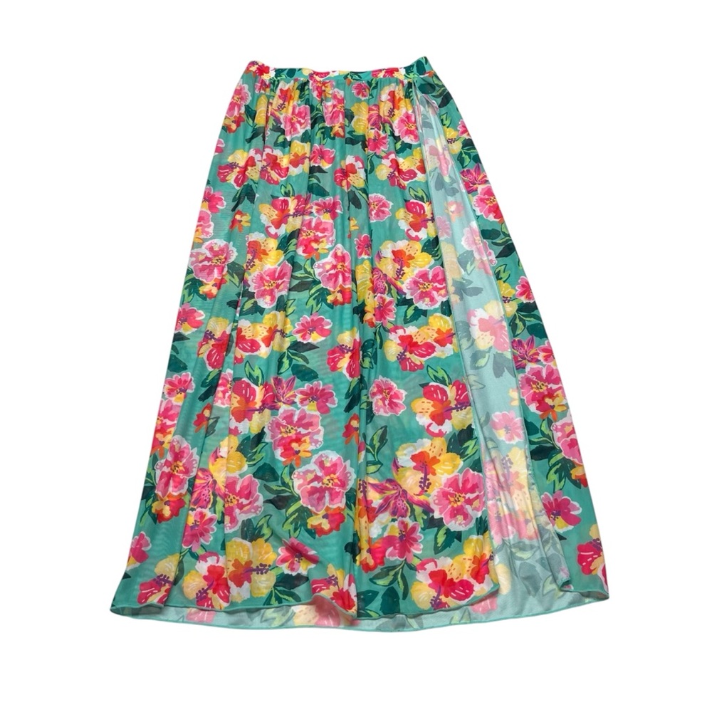 SHEIN Blue Tropical Floral Print Cover Up Skirt